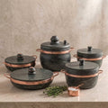 Kit 5 Panelas de pedra sabão com alças de cobre